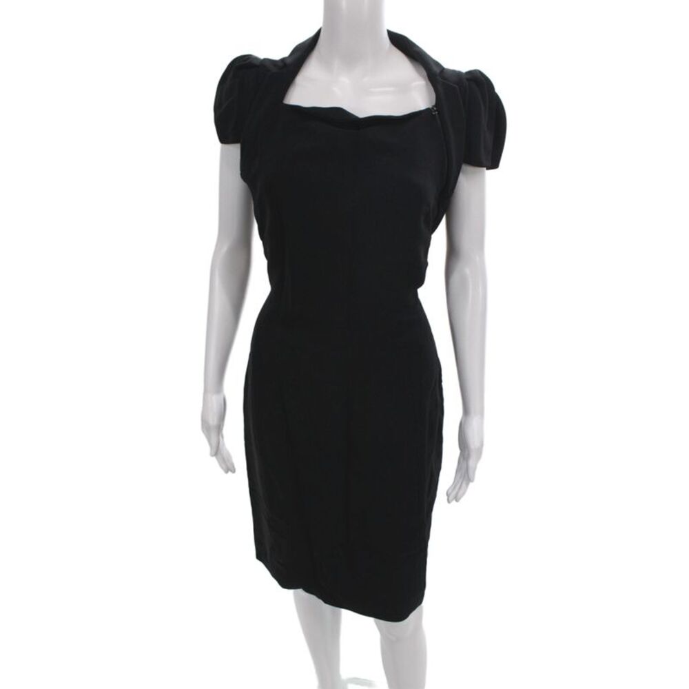 Antonio Berardi Women Sheath Dress Black Square Neck Short Sleeve Midi Size 8